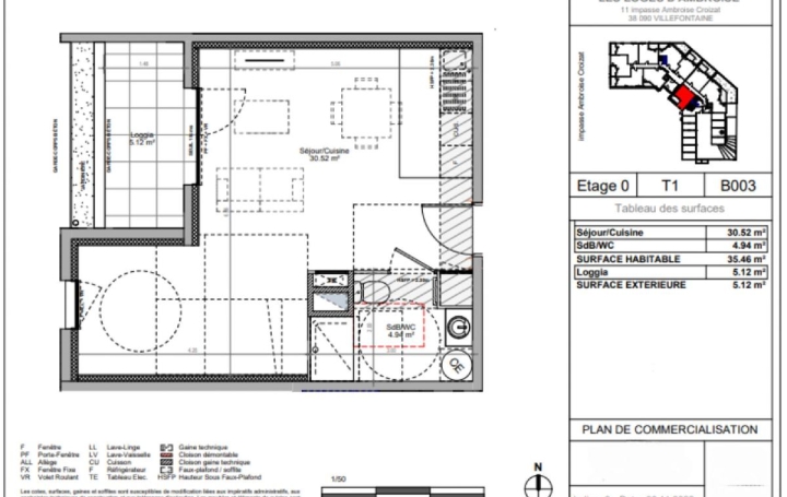 1 Pièce VILLEFONTAINE (38090)  34 m2 151 217 € 